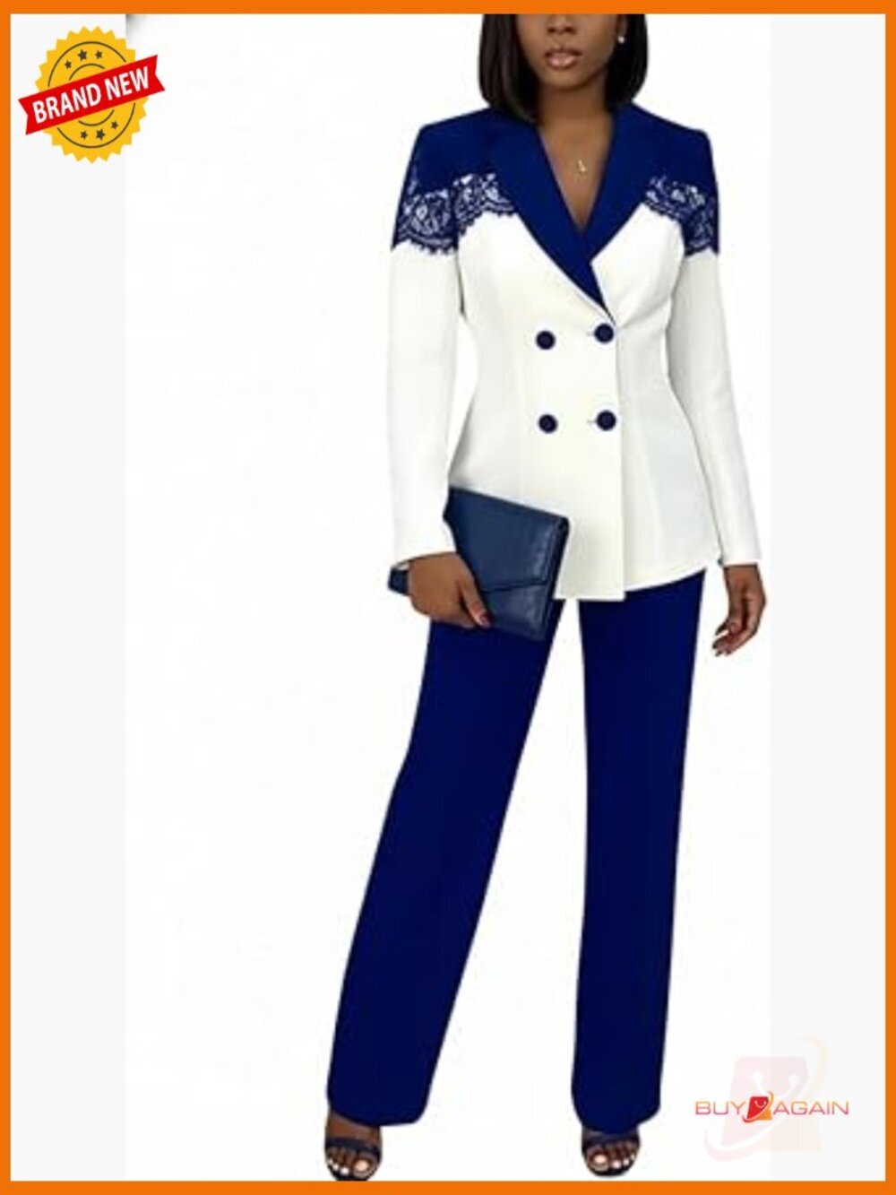 Womens 2 Piece Pantsuit Lace Blazer Set Straight Leg Business Office Outfit